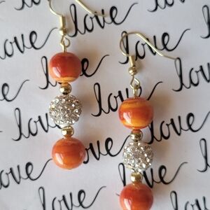 Elegant Gold and Orange Beaded Earrings